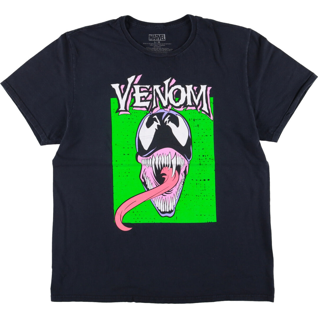 Marvel VENOM Character Print T-Shirt, Men's L size cotton black type Vintage Second Hand
