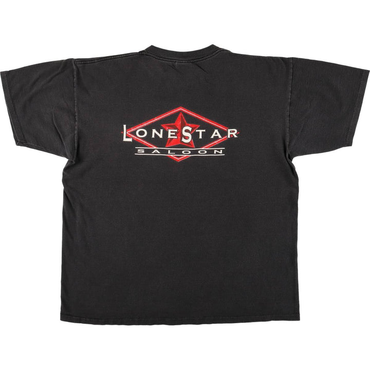 90'S ONEITA LONESTAR SALOON Advertising T-shirt Made in USA Vintage cotton Charcoal Vintage Second Hand