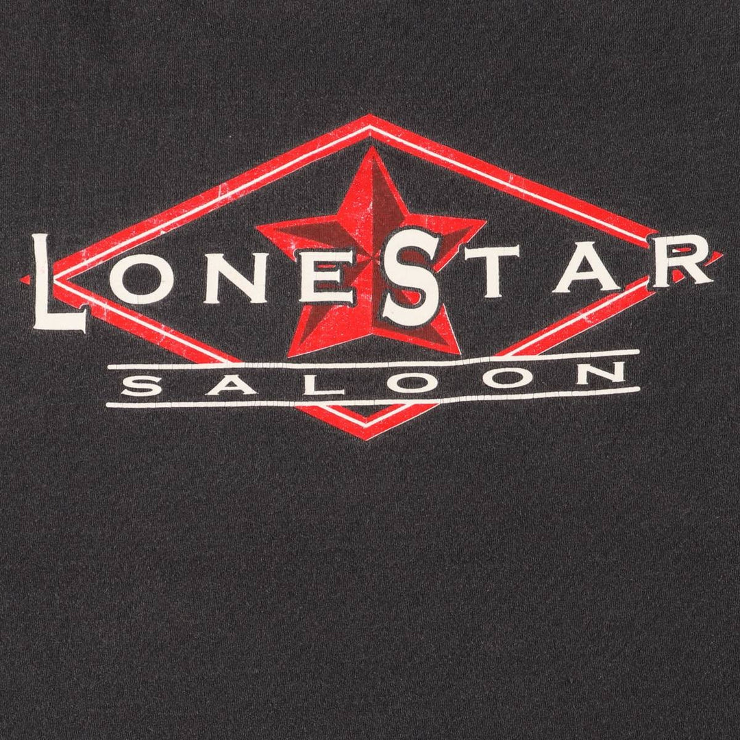 90'S ONEITA LONESTAR SALOON Advertising T-shirt Made in USA Vintage cotton Charcoal Vintage Second Hand