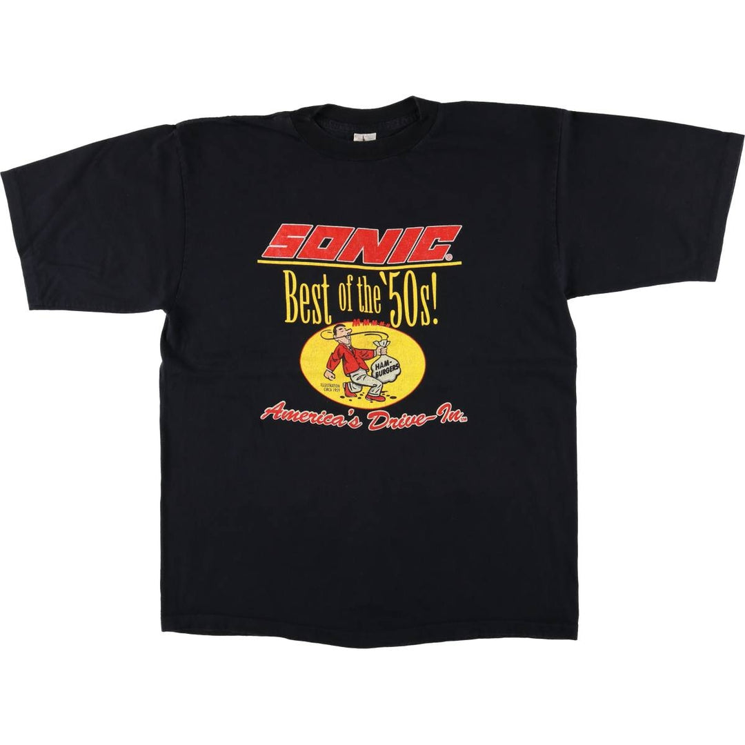90'S SONIC DRIVE IN Sonic Drive-In Advertising T-shirt Made in USA Men's L size Vintage cotton black type Vintage Second Hand