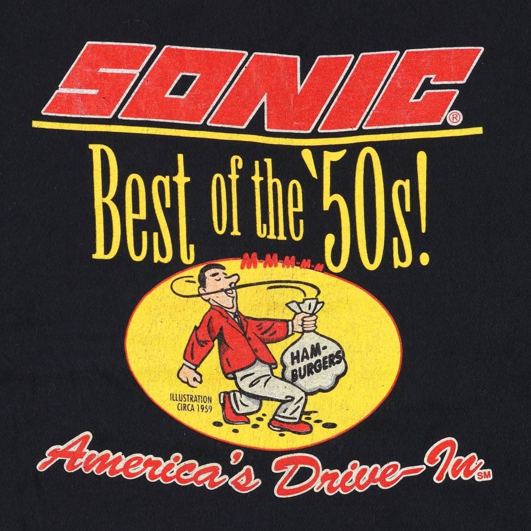 90'S SONIC DRIVE IN Sonic Drive-In Advertising T-shirt Made in USA Men's L size Vintage cotton black type Vintage Second Hand