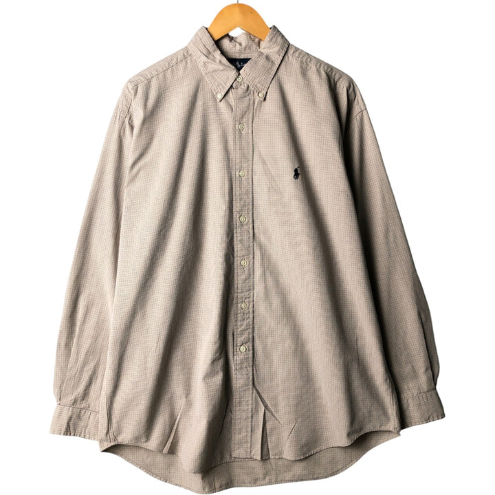 Ralph Lauren BLAKE long sleeve button down check shirt, men's size L cotton Beige type Vintage Second Hand