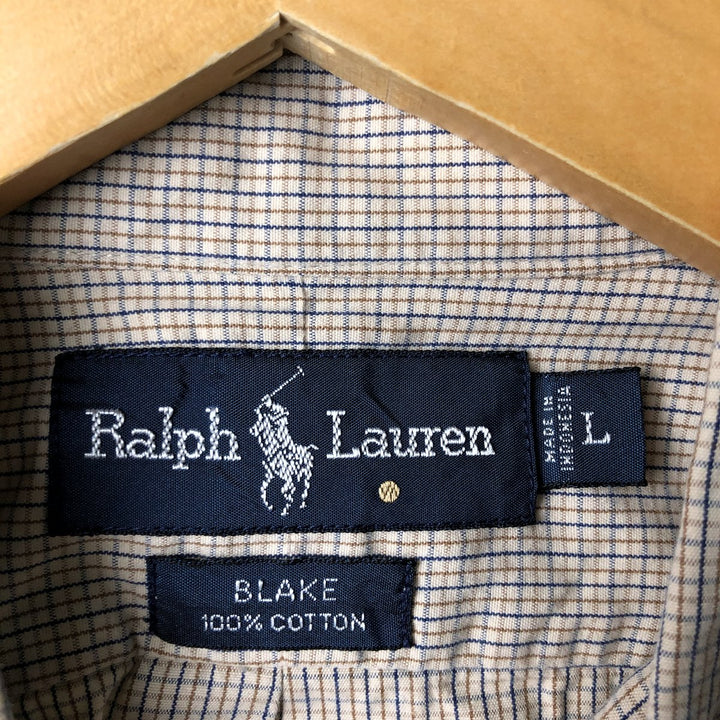 Ralph Lauren BLAKE long sleeve button down check shirt, men's size L cotton Beige type Vintage Second Hand
