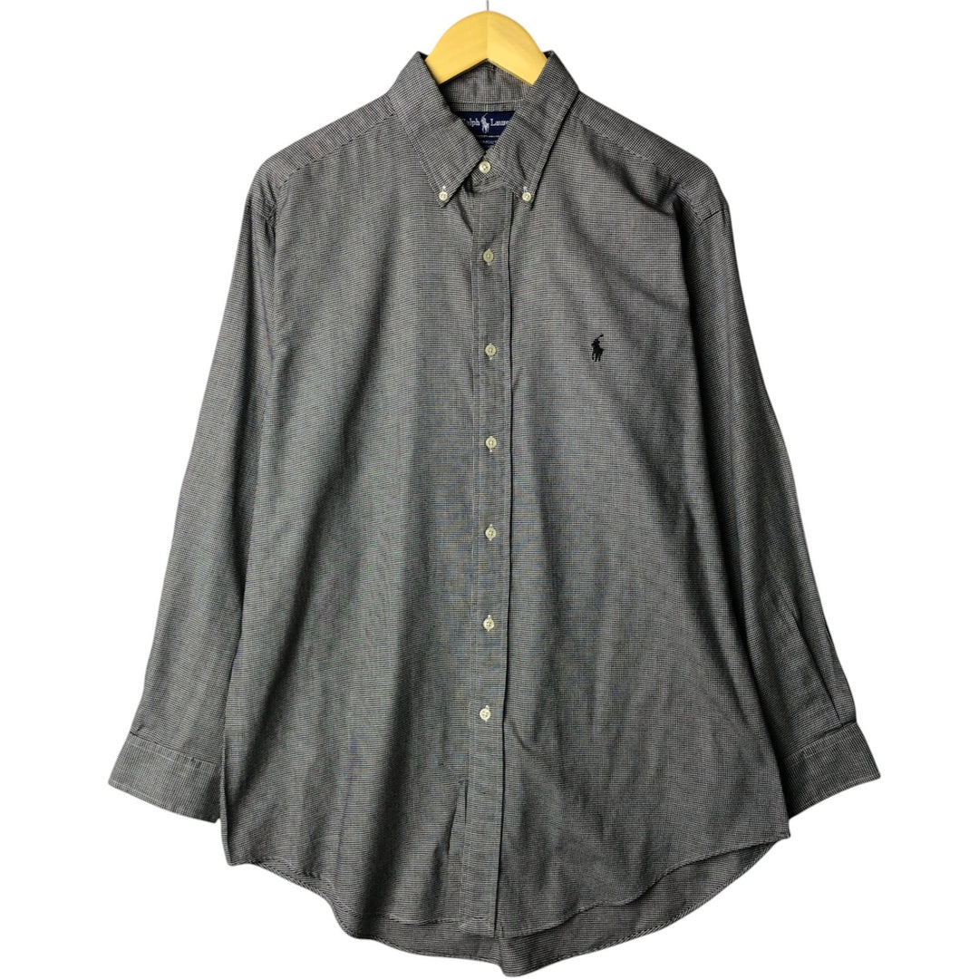 Ralph Lauren YARMOUTH Long Sleeve Button-Down Check Shirt, Men's Size L cotton black type Vintage Second Hand