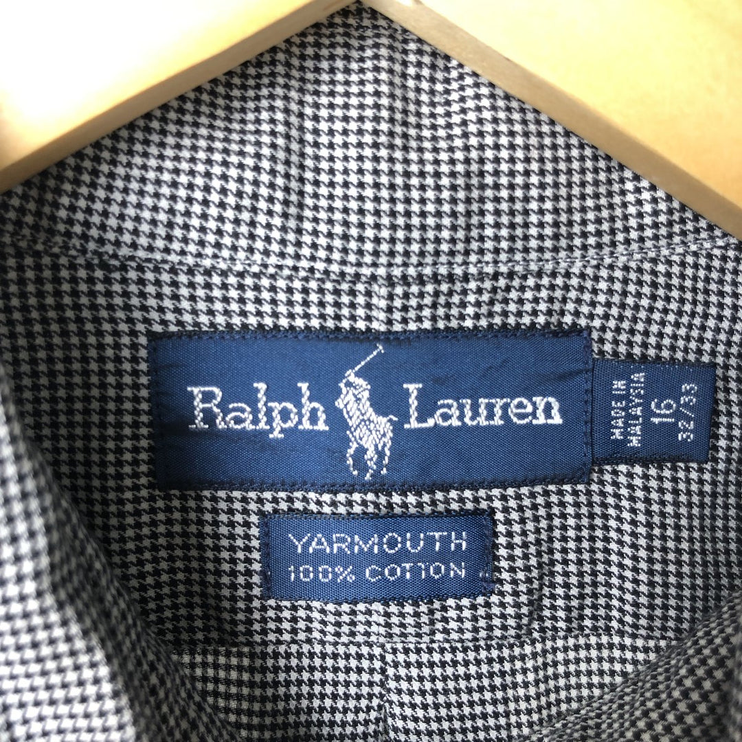 Ralph Lauren YARMOUTH Long Sleeve Button-Down Check Shirt, Men's Size L cotton black type Vintage Second Hand