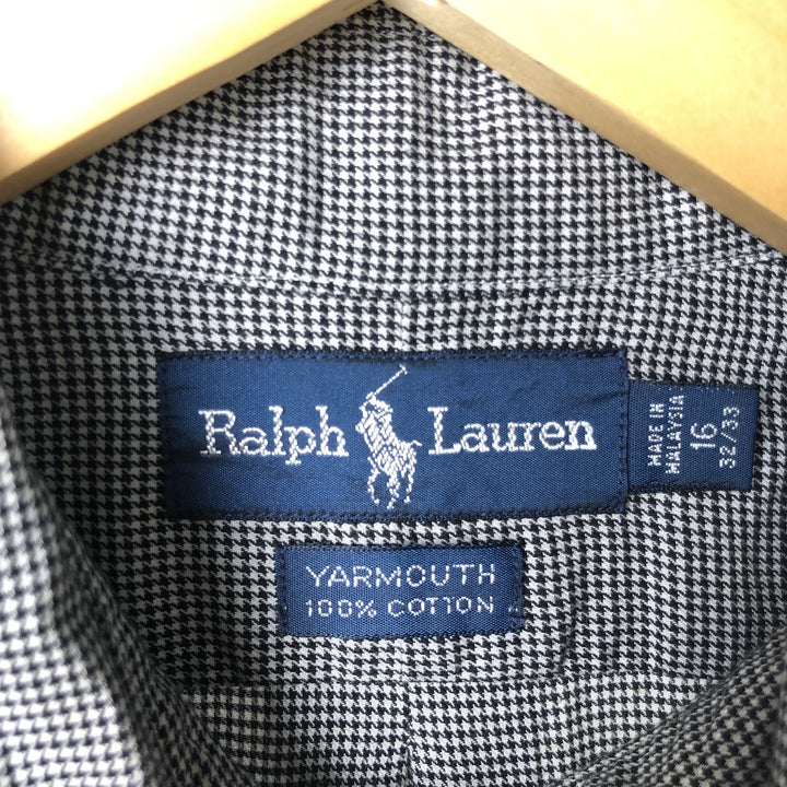 Ralph Lauren YARMOUTH Long Sleeve Button-Down Check Shirt, Men's Size L cotton black type Vintage Second Hand
