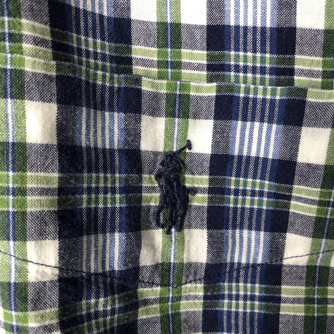 Ralph Lauren BLAIRE long sleeve button down check shirt, men's size M cotton Navy blue Vintage Second Hand