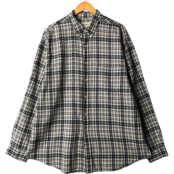 Eddie Bauer Tartan Check Long Sleeve Linen Button-Down Shirt, Men's Size XL linen white type Vintage Second Hand