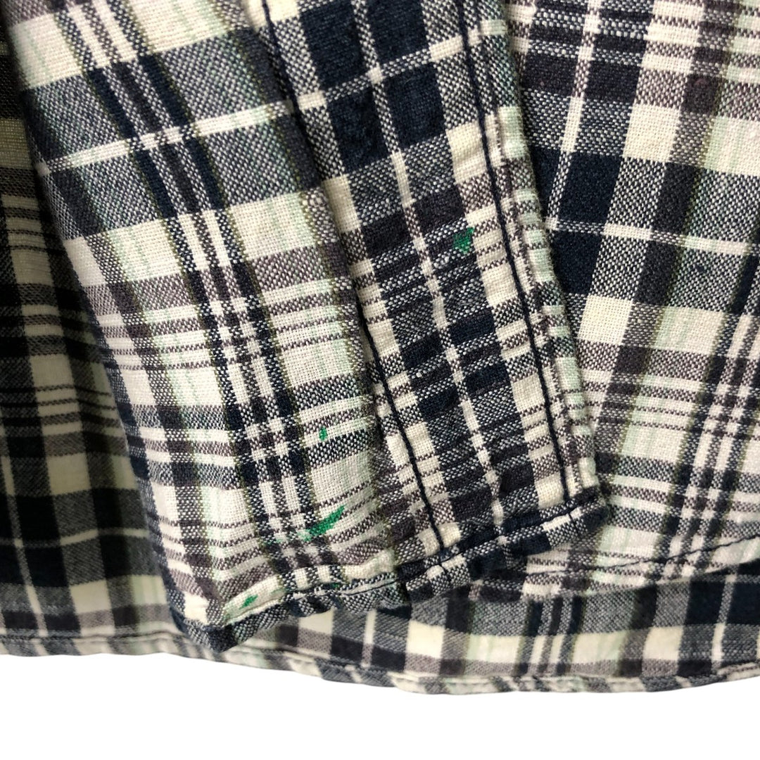 Eddie Bauer Tartan Check Long Sleeve Linen Button-Down Shirt, Men's Size XL linen white type Vintage Second Hand