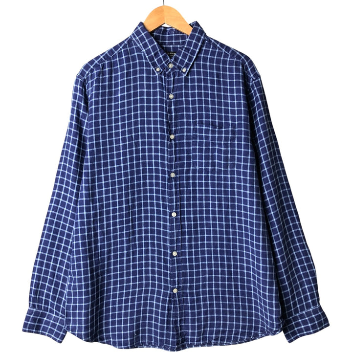 2000'S Banana Republic CAMDEN STANDARD FIT long sleeve button-down check shirt, men's XL linen navy blue type Vintage Second Hand