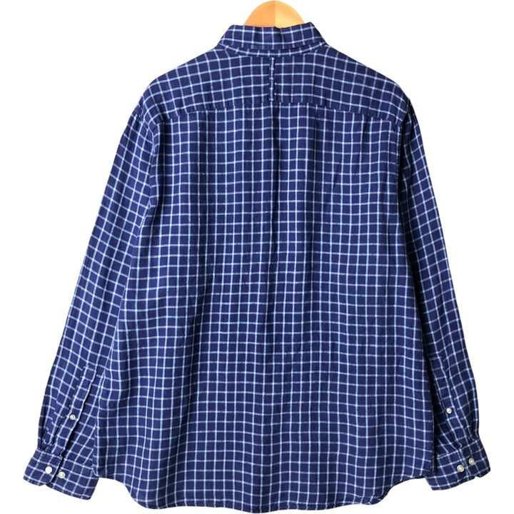 2000'S Banana Republic CAMDEN STANDARD FIT long sleeve button-down check shirt, men's XL linen navy blue type Vintage Second Hand