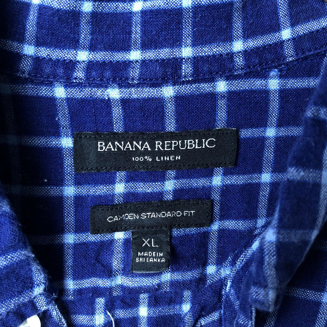 2000'S Banana Republic CAMDEN STANDARD FIT long sleeve button-down check shirt, men's XL linen navy blue type Vintage Second Hand