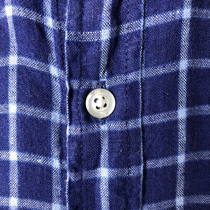 2000'S Banana Republic CAMDEN STANDARD FIT long sleeve button-down check shirt, men's XL linen navy blue type Vintage Second Hand