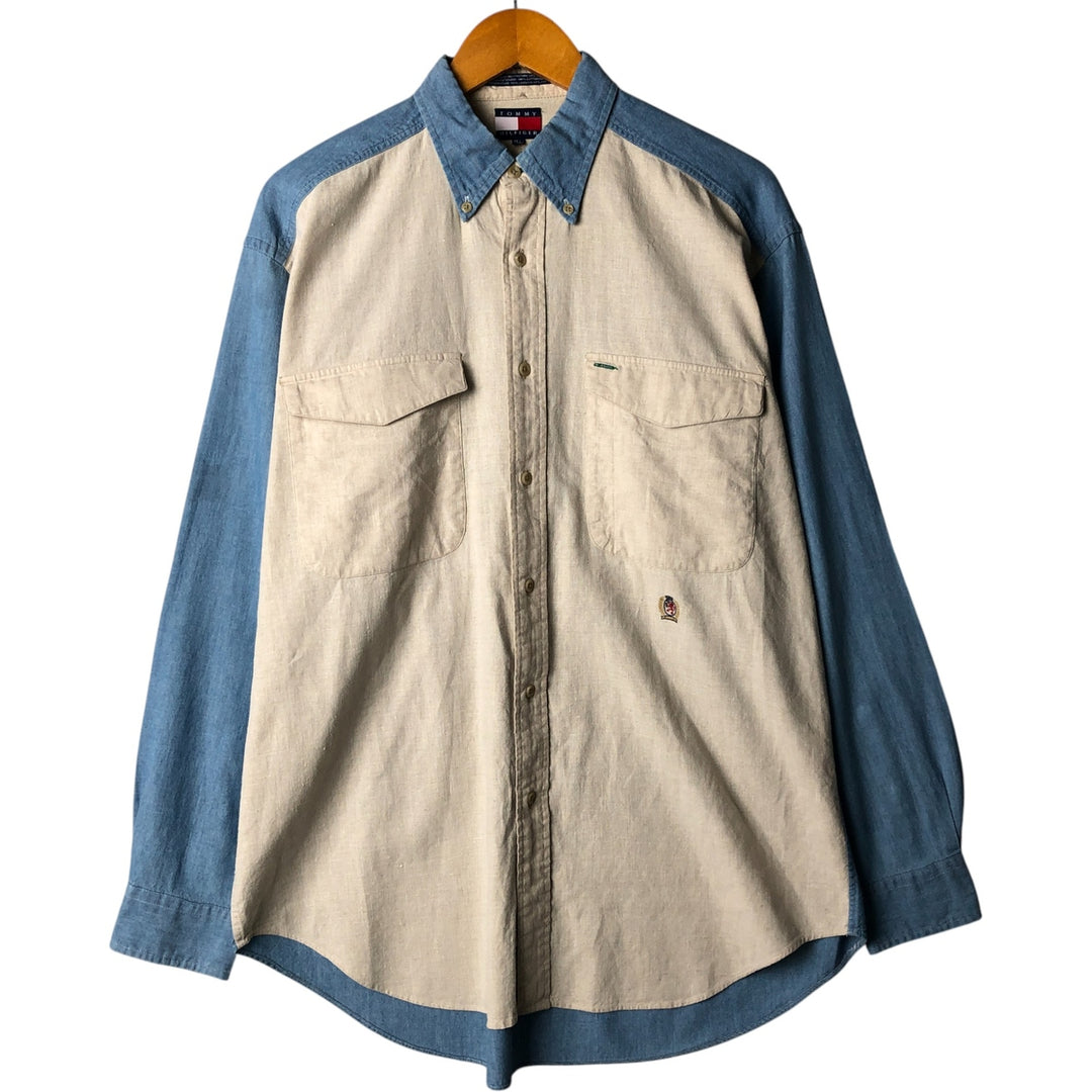 Vintage 90'S Tommy Hilfiger long-sleeved button-down shirt, size M, men's cotton Blue type light blue Vintage Second Hand
