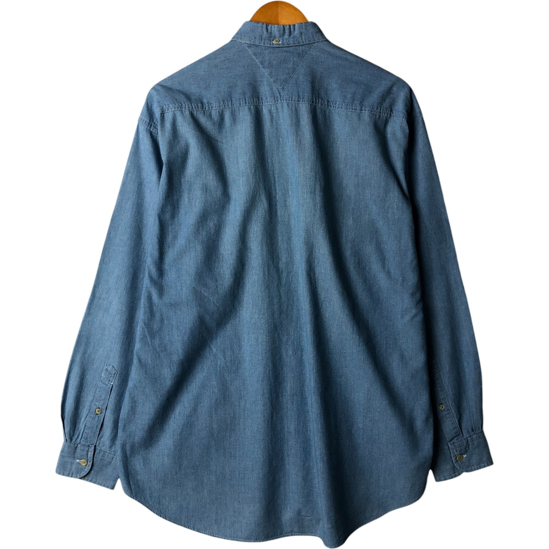Vintage 90'S Tommy Hilfiger long-sleeved button-down shirt, size M, men's cotton Blue type light blue Vintage Second Hand