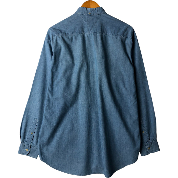 Vintage 90'S Tommy Hilfiger long-sleeved button-down shirt, size M, men's cotton Blue type light blue Vintage Second Hand