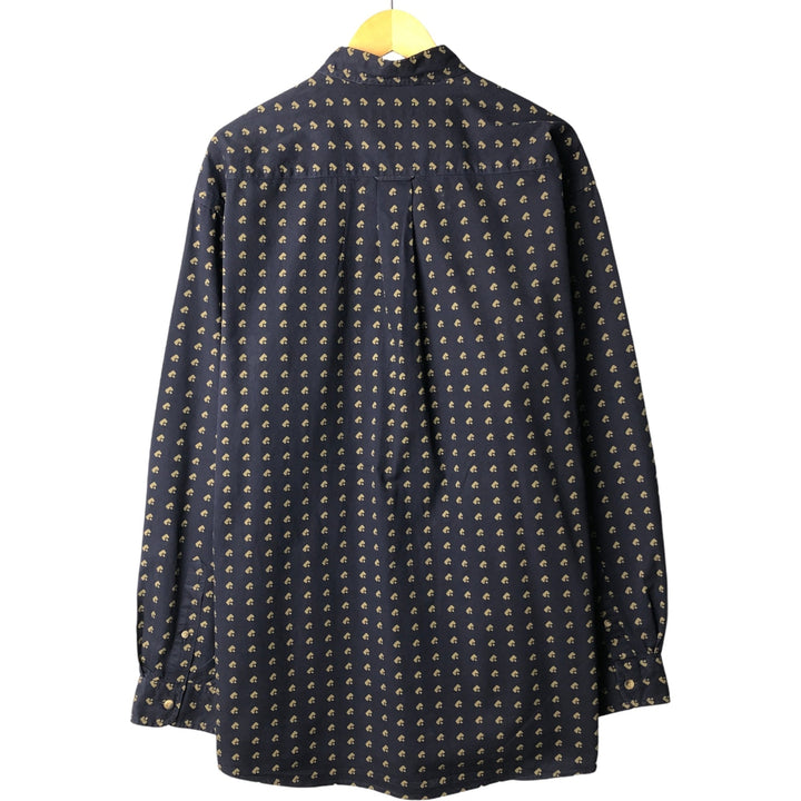 90s-00'S Nautica all-over print long-sleeve button-down shirt, men's size XL cotton navy blue type Vintage Second Hand