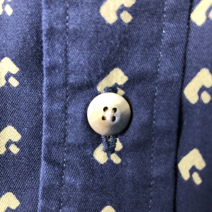 90s-00'S Nautica all-over print long-sleeve button-down shirt, men's size XL cotton navy blue type Vintage Second Hand