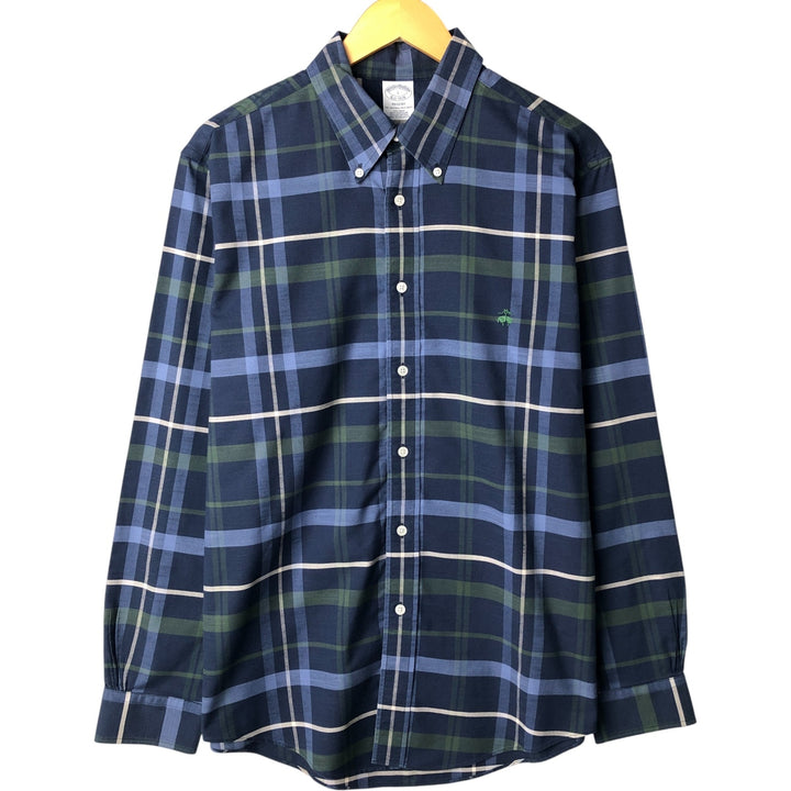 Brooks Brothers Est.1818 REGENT Long Sleeve Button-Down Check Shirt, Men's Size L Supima Cotton navy blue type Vintage Second Hand