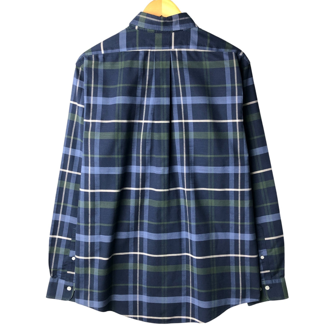 Brooks Brothers Est.1818 REGENT Long Sleeve Button-Down Check Shirt, Men's Size L Supima Cotton navy blue type Vintage Second Hand
