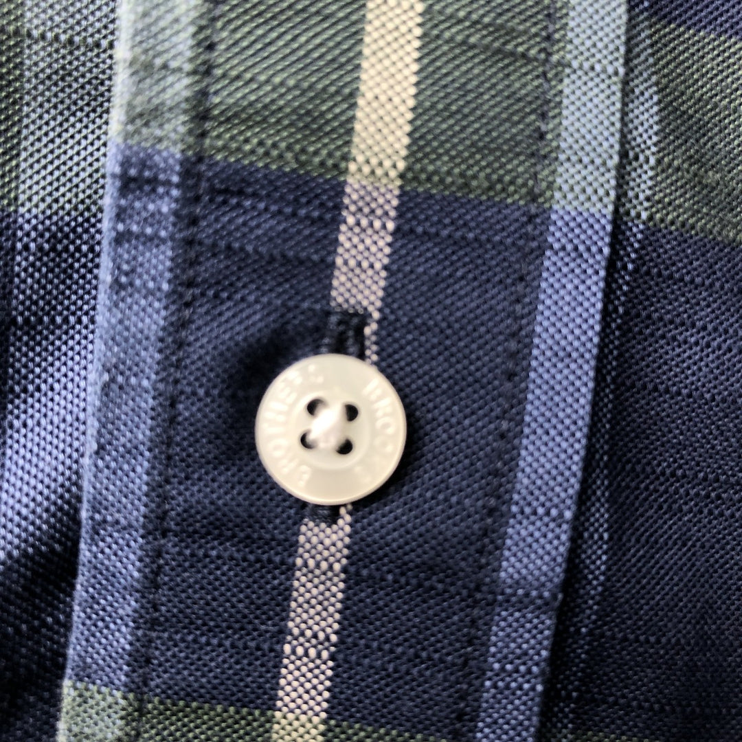 Brooks Brothers Est.1818 REGENT Long Sleeve Button-Down Check Shirt, Men's Size L Supima Cotton navy blue type Vintage Second Hand