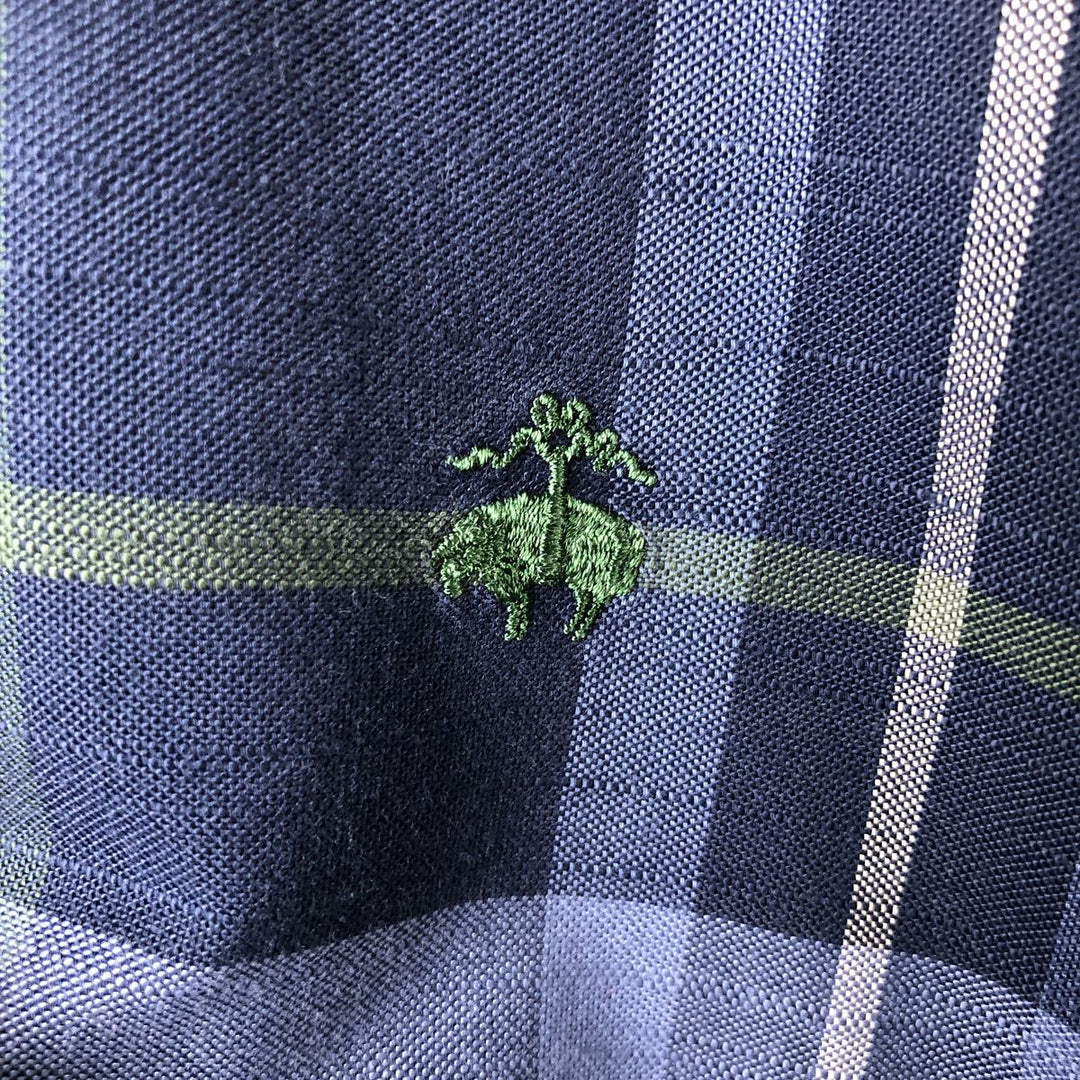 Brooks Brothers Est.1818 REGENT Long Sleeve Button-Down Check Shirt, Men's Size L Supima Cotton navy blue type Vintage Second Hand