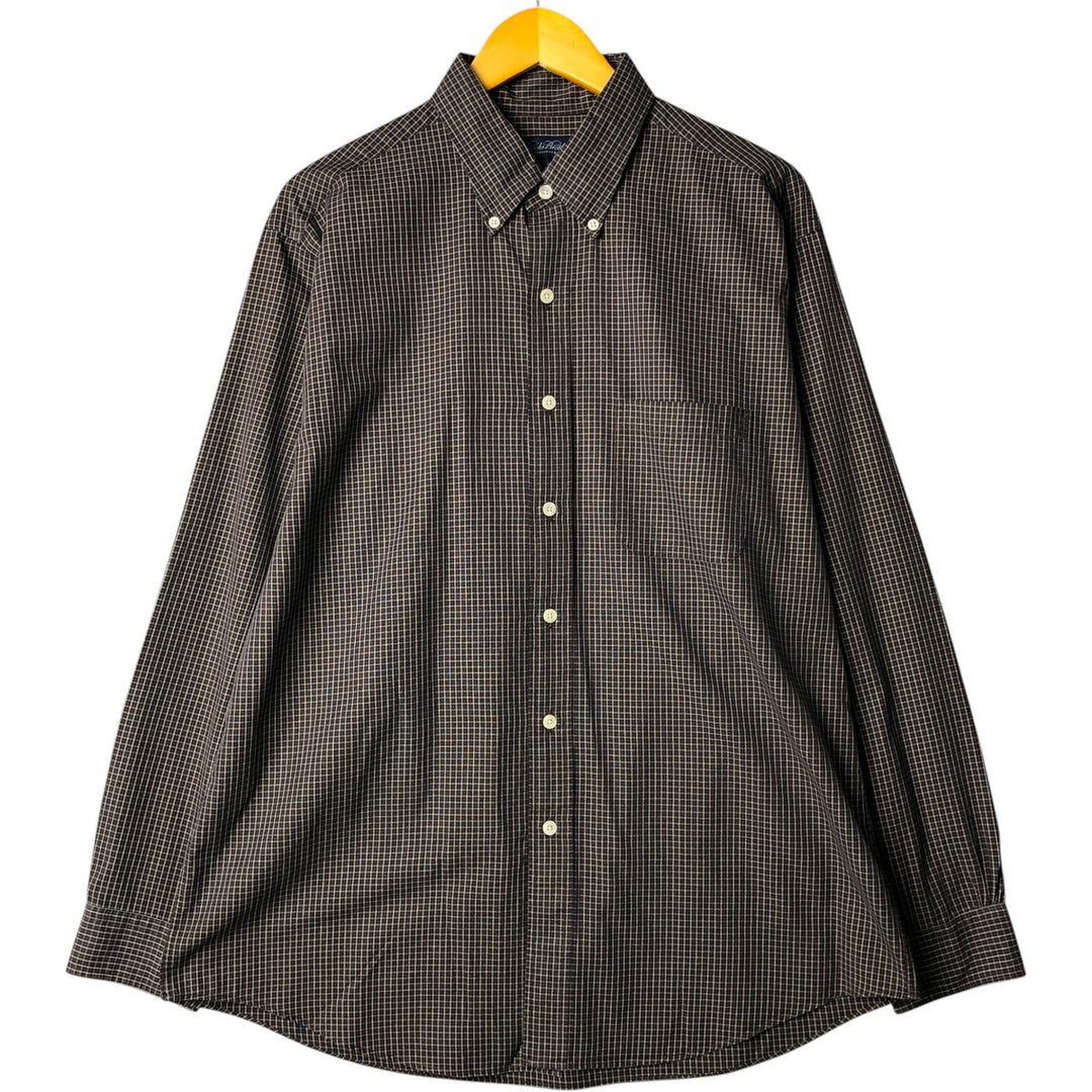 Brooks Brothers ESTABLISHED 1818 Long Sleeve Button-Down Check Shirt, Men's Size L cotton black type Vintage Second Hand