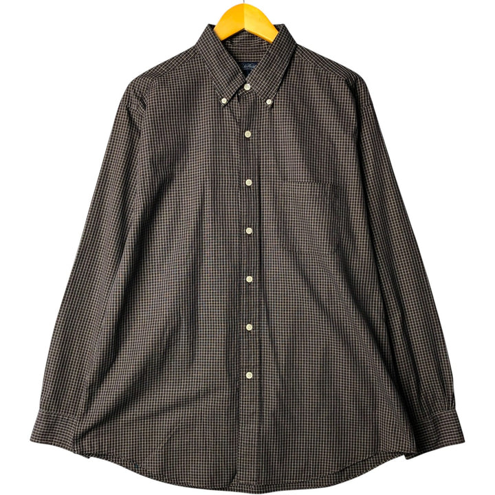Brooks Brothers ESTABLISHED 1818 Long Sleeve Button-Down Check Shirt, Men's Size L cotton black type Vintage Second Hand