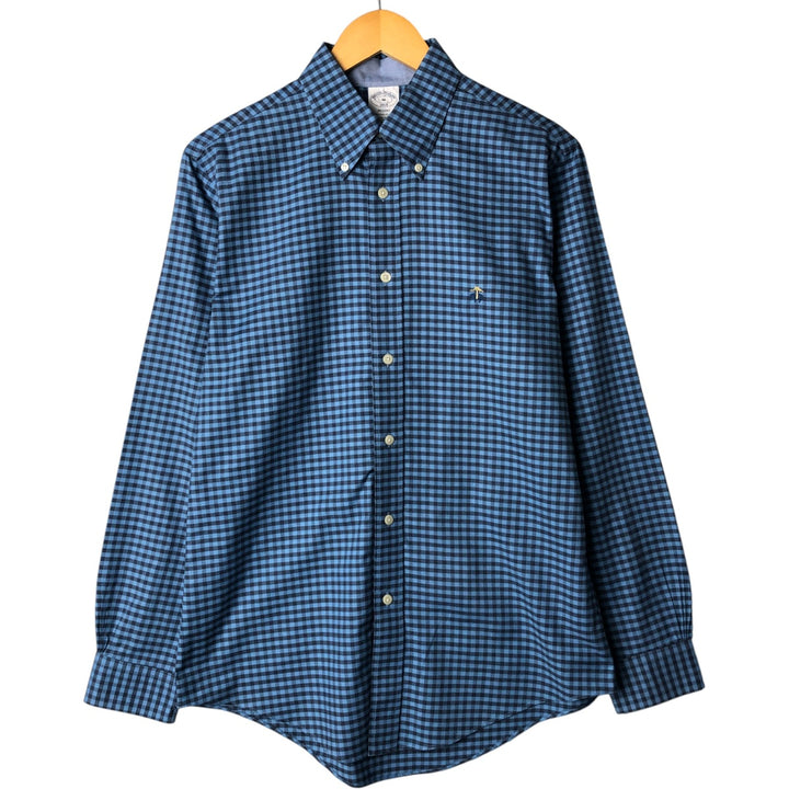 Brooks Brothers 1818 REGENT Gingham Check Long Sleeve Button-Down Check Shirt, Men's Size Medium Supima Cotton blue type Vintage Second Hand