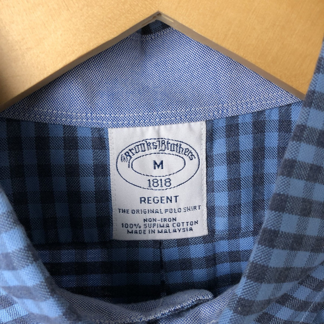 Brooks Brothers 1818 REGENT Gingham Check Long Sleeve Button-Down Check Shirt, Men's Size Medium Supima Cotton blue type Vintage Second Hand