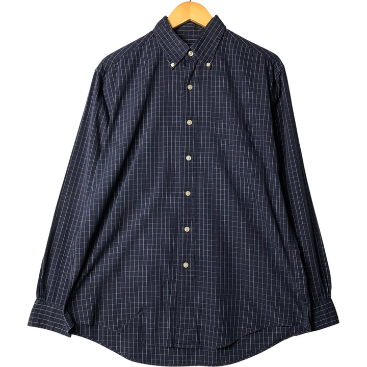 Brooks Brothers ESTABLISHED 1818 Long Sleeve Button-Down Check Shirt, Men's Size Medium cotton navy blue type Vintage Second Hand