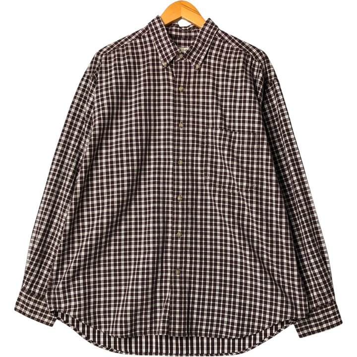 00'S Eddie Bauer long sleeve button down check shirt, men's size L cotton brown type Vintage Second Hand