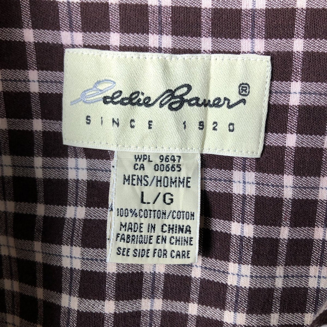 00'S Eddie Bauer long sleeve button down check shirt, men's size L cotton brown type Vintage Second Hand