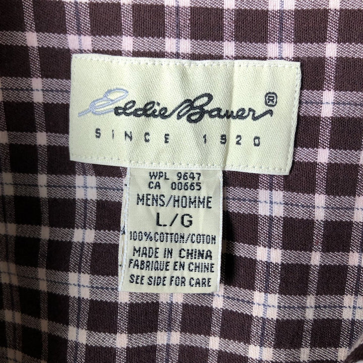 00'S Eddie Bauer long sleeve button down check shirt, men's size L cotton brown type Vintage Second Hand