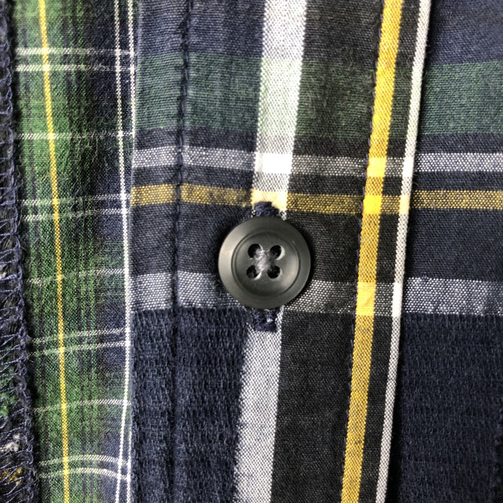 Tommy Hilfiger Jeans Patchwork Crazy Pattern Long Sleeve Button-Down Check Shirt, Men's Size Medium cotton navy blue type Vintage Second Hand