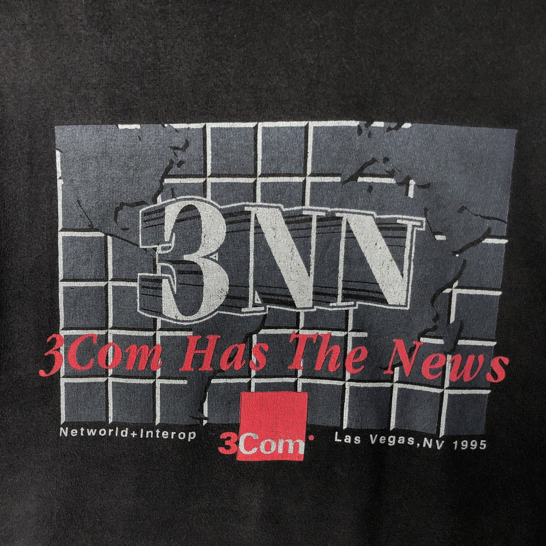 90'S Hanes 3Com BEEFY-T Advertising T-shirt Made in USA Men's XL Vintage cotton black type Vintage Second Hand