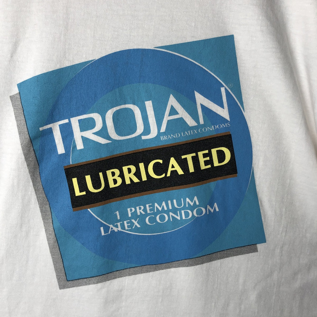 90'S ONEITA TROJAN Advertising T-shirt, Men's L size, Vintage cotton white type Vintage Second Hand