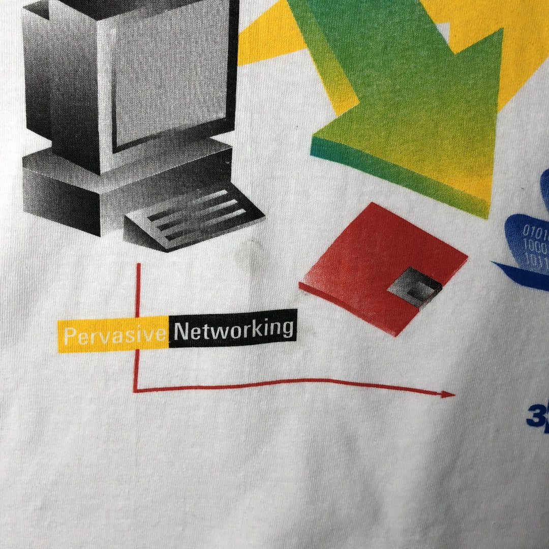 Vintage 90'S Hanes 3COM Advertising T-Shirt, Made in USA, Men's Size L cotton white type Vintage Second Hand