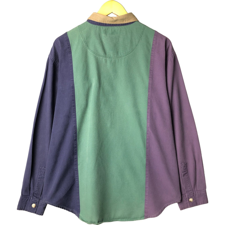 Vintage 80s-90'S LLBean half-button pullover long-sleeve cotton shirt, size M, men's cotton green type Vintage Second Hand