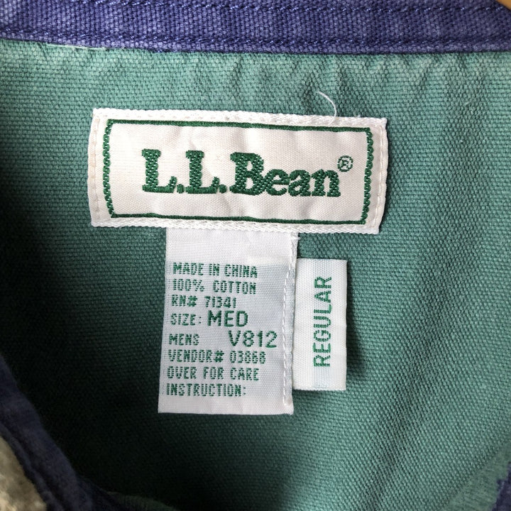 Vintage 80s-90'S LLBean half-button pullover long-sleeve cotton shirt, size M, men's cotton green type Vintage Second Hand