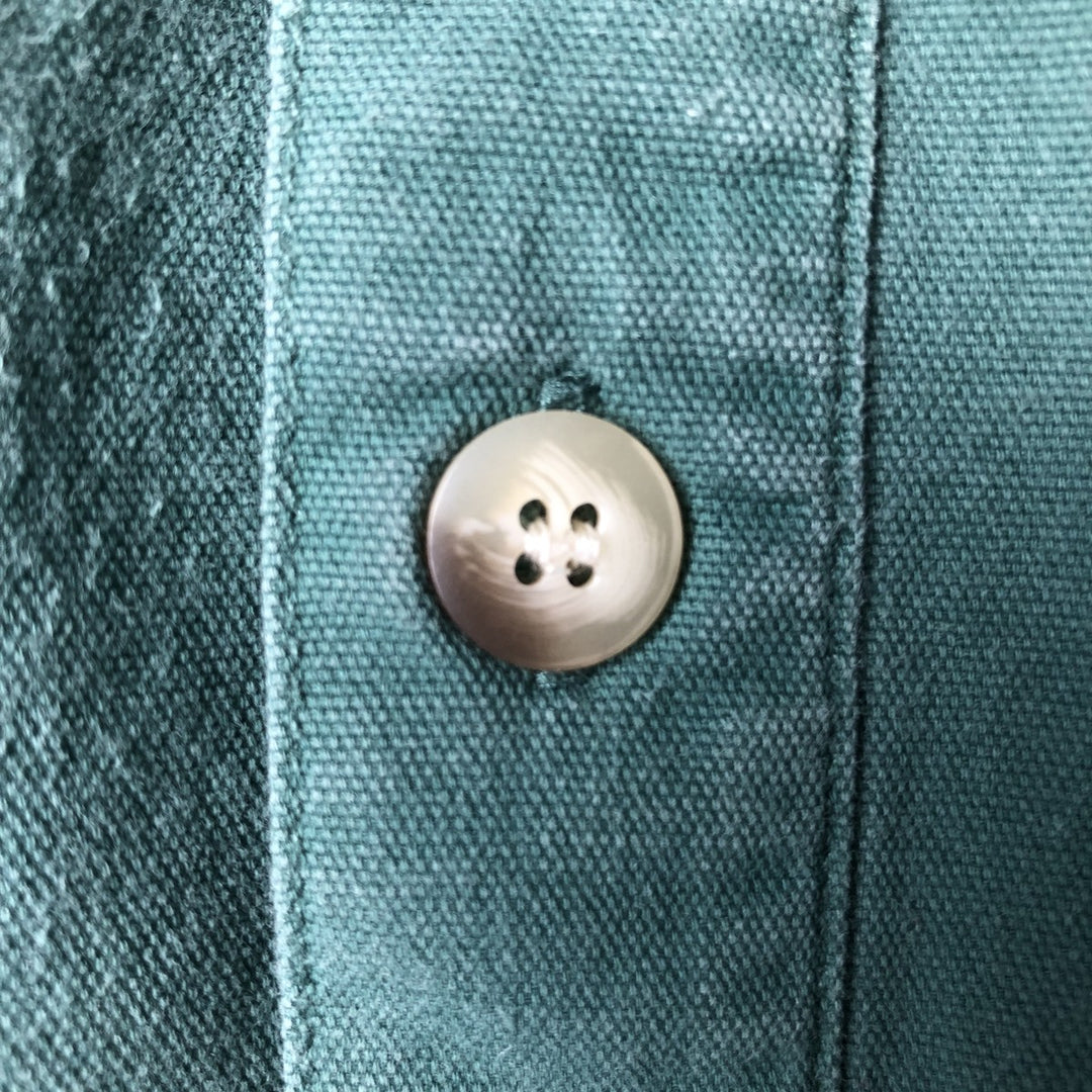 Vintage 80s-90'S LLBean half-button pullover long-sleeve cotton shirt, size M, men's cotton green type Vintage Second Hand