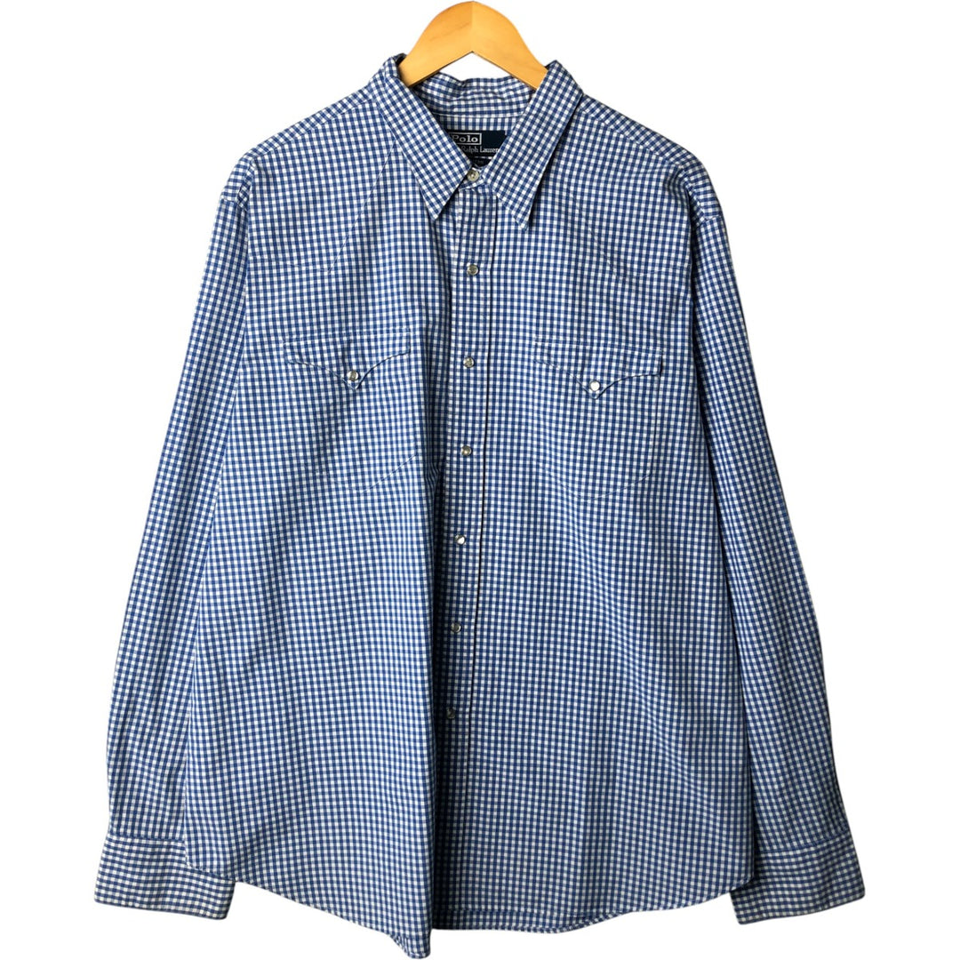 Ralph Lauren POLO by Ralph Lauren Gingham Check Long Sleeve Western Shirt, Men's XXL cotton white type Vintage Second Hand