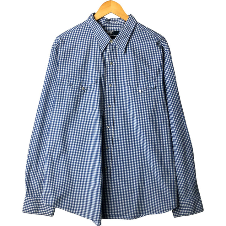 Ralph Lauren POLO by Ralph Lauren Gingham Check Long Sleeve Western Shirt, Men's XXL cotton white type Vintage Second Hand