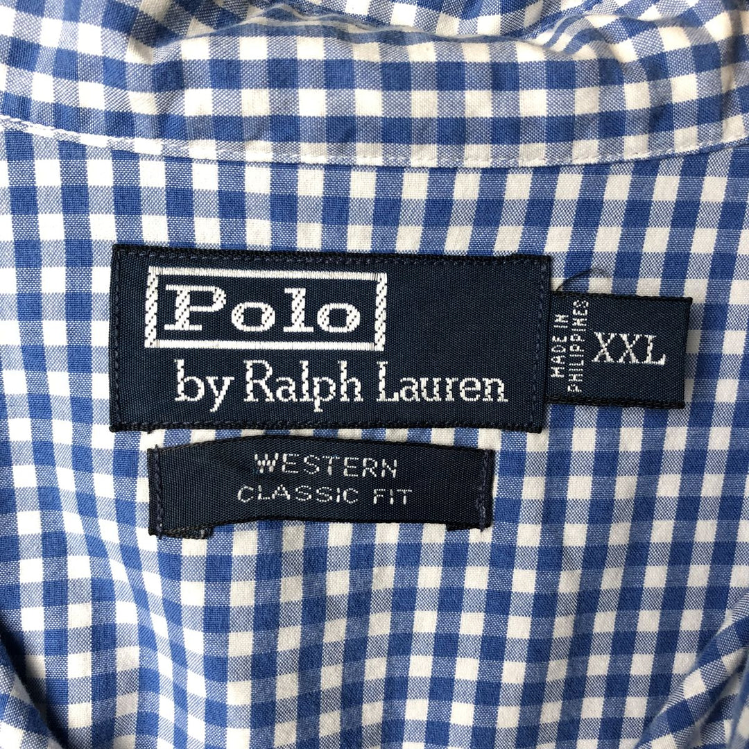 Ralph Lauren POLO by Ralph Lauren Gingham Check Long Sleeve Western Shirt, Men's XXL cotton white type Vintage Second Hand