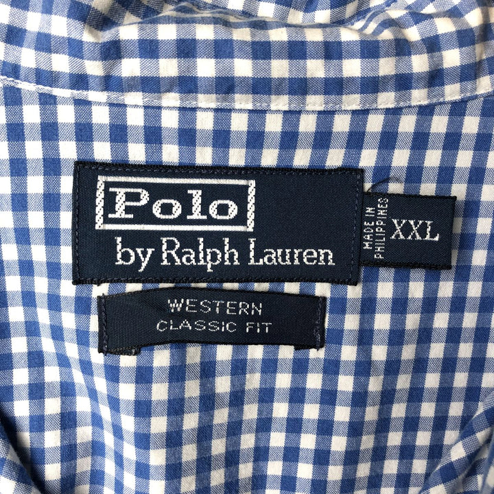 Ralph Lauren POLO by Ralph Lauren Gingham Check Long Sleeve Western Shirt, Men's XXL cotton white type Vintage Second Hand