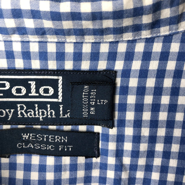 Ralph Lauren POLO by Ralph Lauren Gingham Check Long Sleeve Western Shirt, Men's XXL cotton white type Vintage Second Hand