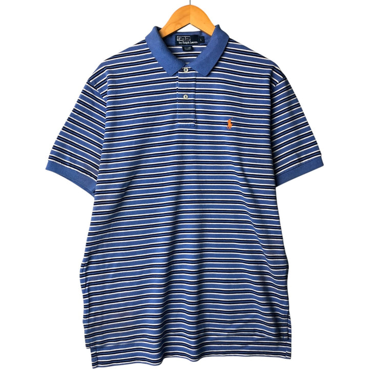 Ralph Lauren POLO by Ralph Lauren Multi-border short sleeve striped polo shirt Men's size L cotton Blue type light blue Vintage Second Hand