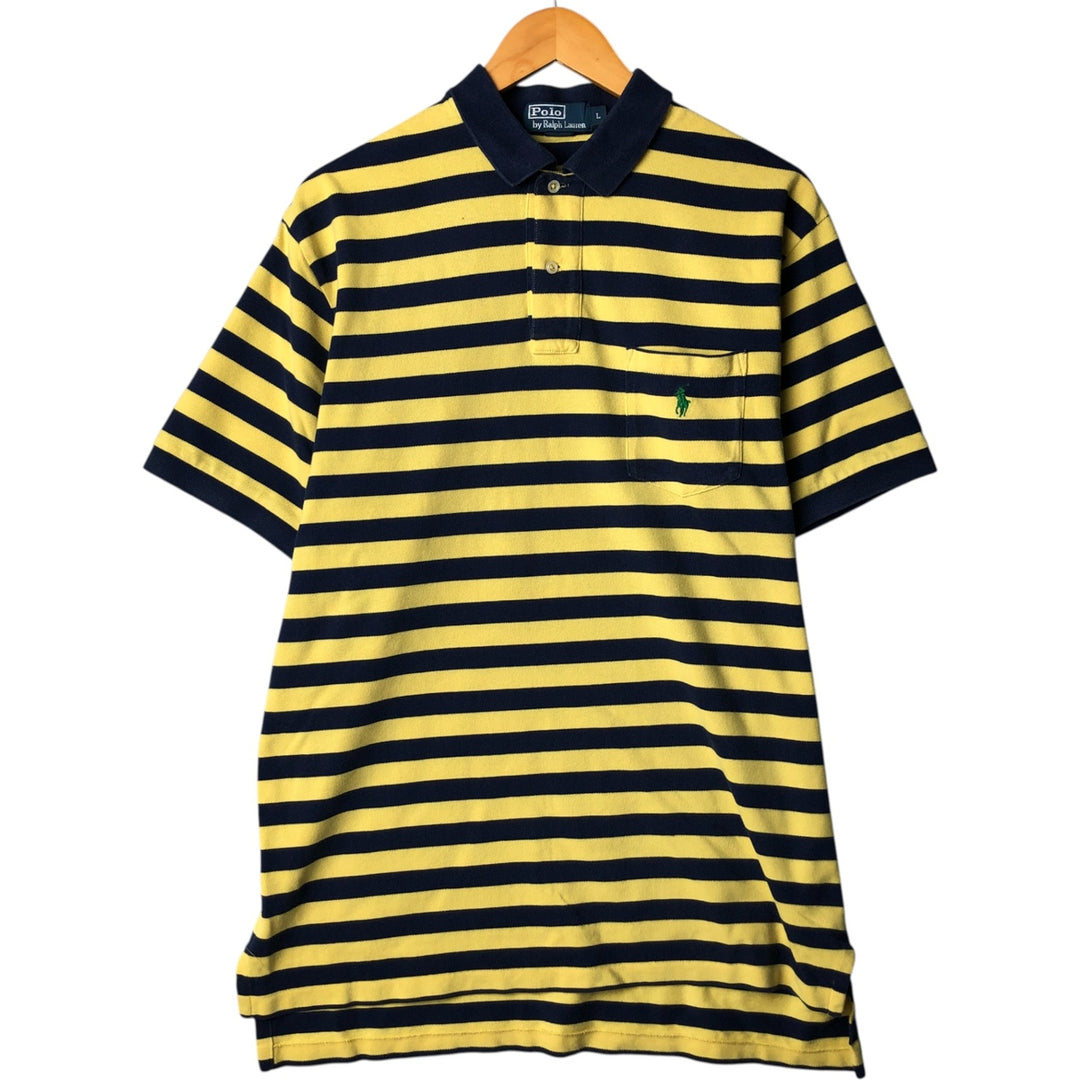 Ralph Lauren POLO by Ralph Lauren short sleeve striped polo shirt, men's size L cotton navy blue type Vintage Second Hand