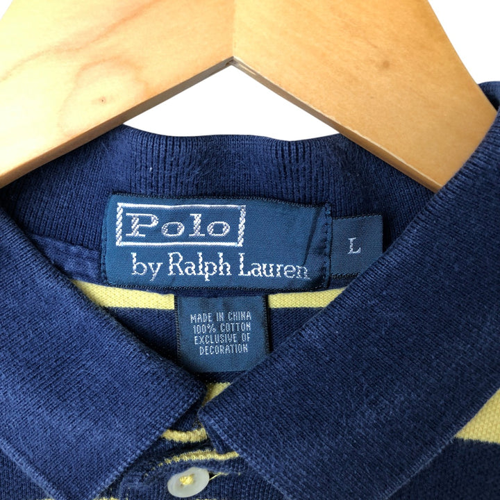Ralph Lauren POLO by Ralph Lauren short sleeve striped polo shirt, men's size L cotton navy blue type Vintage Second Hand