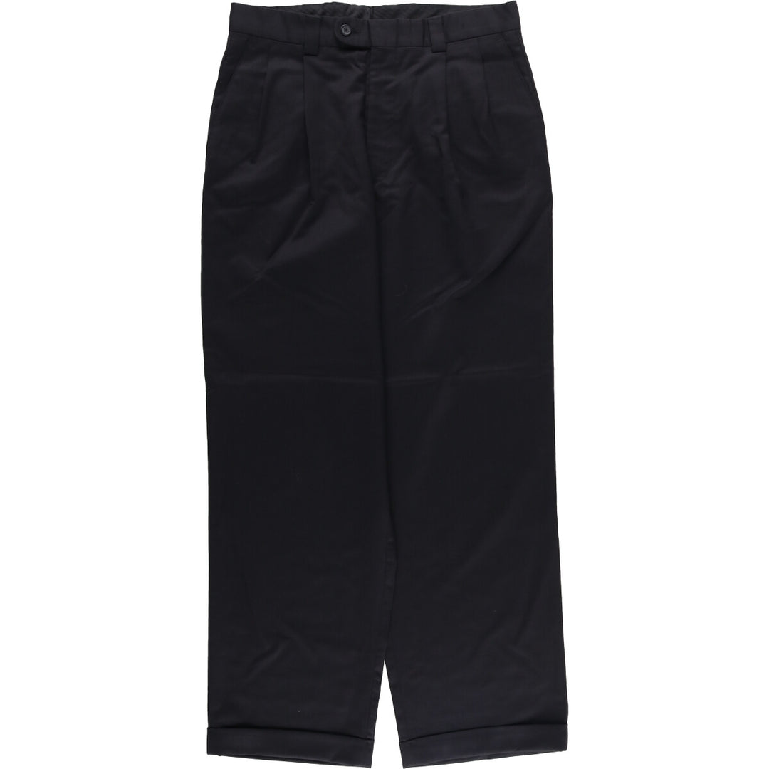 70'S LINEA NATURALE two-pleat wool pants slacks made in Italy men's w32 vintage wool black type Vintage Second Hand